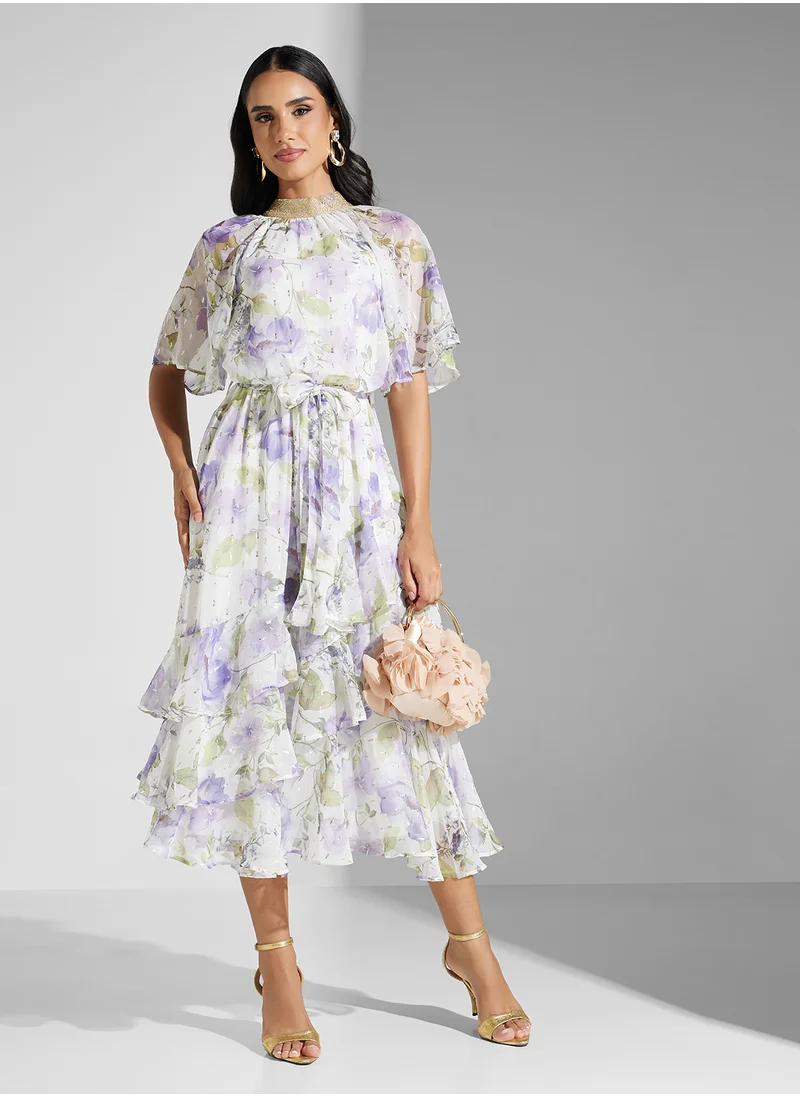 اميليا روز Printed Puff Sleeve Dress