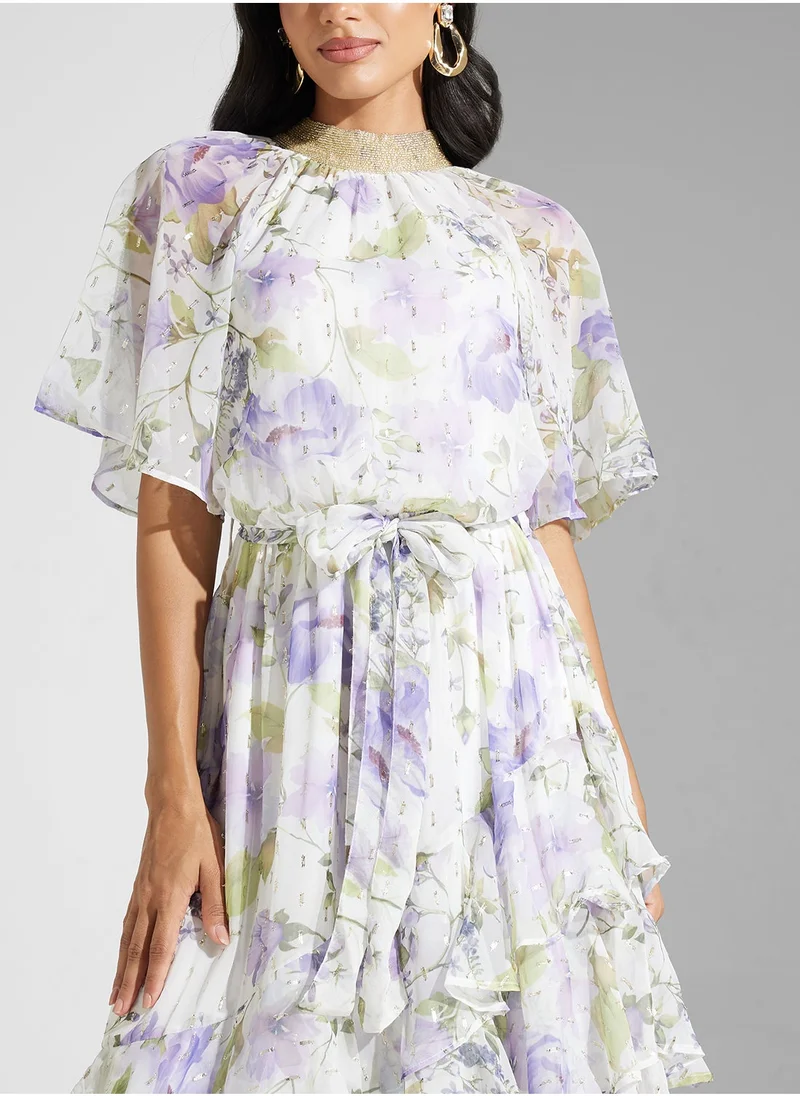 Amelia Rose Floral Ruffle Midi Dress