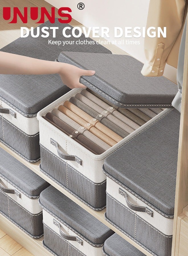 UNUNS Storage Bins,Cotton and Linen Color-Blocked Clothing Storage Boxes with Double Handles,Storage Containers for Bedrooms,Closets,Living Rooms,58*40*35cm - Image 4