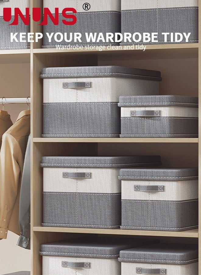 UNUNS Storage Bins,Cotton and Linen Color-Blocked Clothing Storage Boxes with Double Handles,Storage Containers for Bedrooms,Closets,Living Rooms,58*40*35cm - Image 3