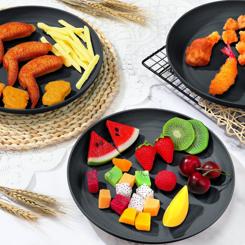Zopeal 15 Pcs 10 Inch Wheat Straw Plates Set Lightweight Unbreakable Deep Dinner Plates Reusable Plastic Plates Microwave and Dishwasher Safe for Kitchen Salad Dessert Fruit Cakes Dish(Black) - Image 4