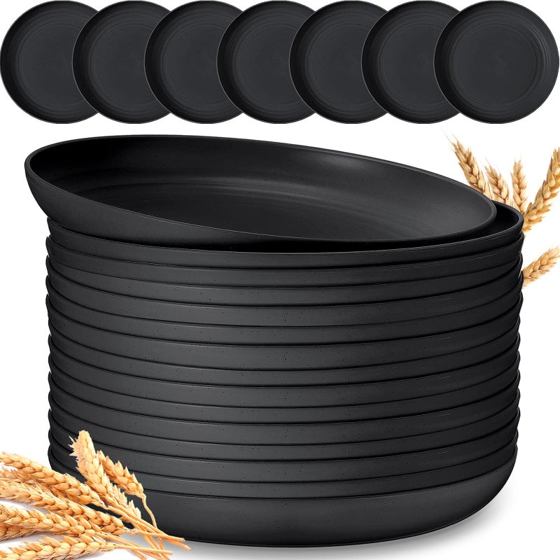 Zopeal 15 Pcs 10 Inch Wheat Straw Plates Set Lightweight Unbreakable Deep Dinner Plates Reusable Plastic Plates Microwave and Dishwasher Safe for Kitchen Salad Dessert Fruit Cakes Dish(Black) - Image 1