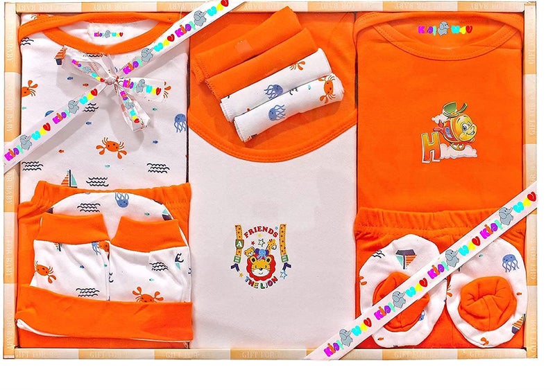 ® New Born Unisex Baby's Gift Set -13 Pieces (Orange)