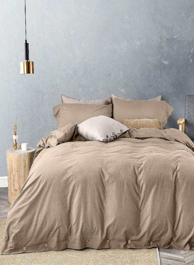 JELLYMONI Cotton Duvet Cover King Size - Khaki Comforter Cover with Button 100% Washed Cotton 3PCS Breathable Soft Solid Bedding Set Duvet Cover 104×90in & 2 Pillowcases (NO Comforter)