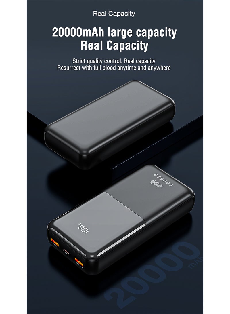 Cougar 20000mAh Power Bank, 22.5W USB Fast Charging and 20W USB-C PD Portable Charger, 3 Output Ports, LED Digital Battery Display for Smartphones and Tablets, Black - Image 1