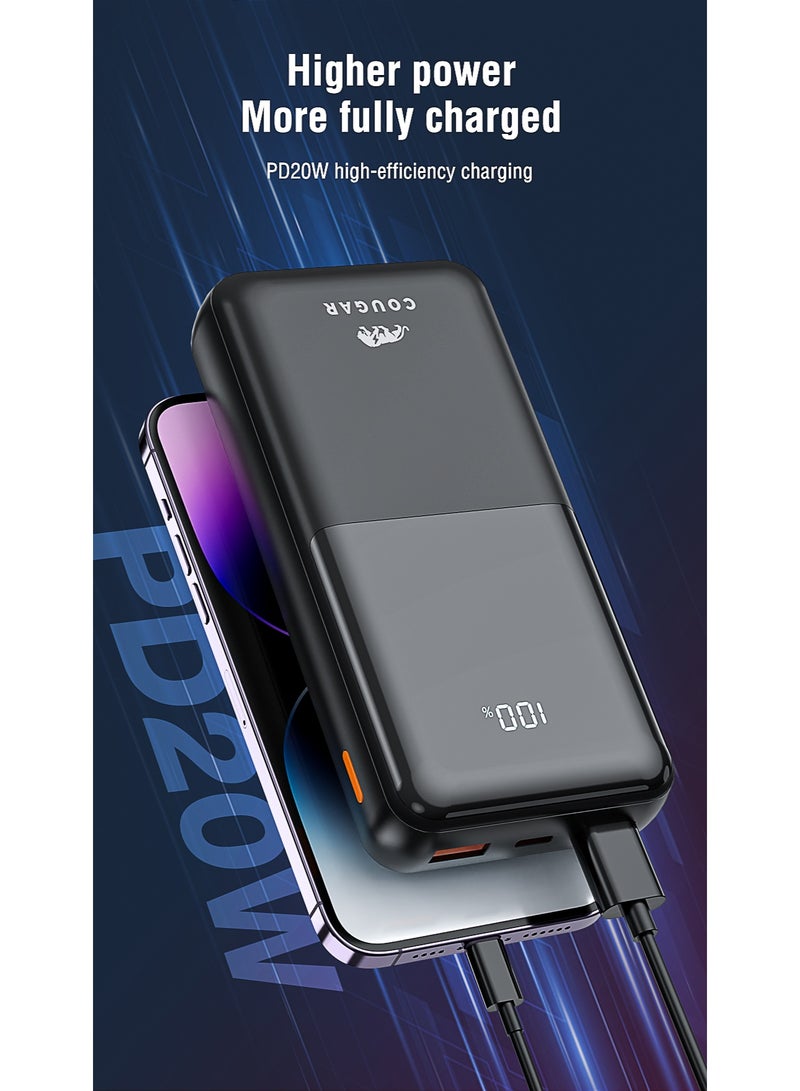 Cougar 20000mAh Power Bank, 22.5W USB Fast Charging and 20W USB-C PD Portable Charger, 3 Output Ports, LED Digital Battery Display for Smartphones and Tablets, Black - Image 4