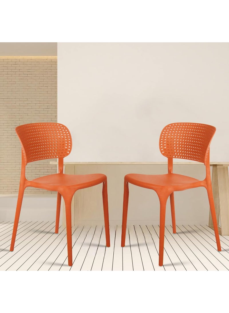 Rose ROSE Evaa Cafe Plastic Chairs Dining Chair Restaurant Chair with Backrest Cafe Restaurant Chair Outdoor Chair Banquet Chair Stacking Chair Orange Set of 2  - Image 1