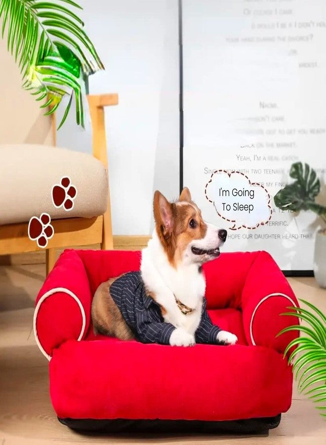 سرير أريكة فاخر من جلد الغزال من SITSNOOZE للكلاب والقطط | سرير أريكة ناعم ومريح من قماش الغزال مع مساند للذراعين | أثاث مريح وقابل للغسل ومتين للحيوانات الأليفة (أحمر، مقاس كبير جدًا) - Image 1