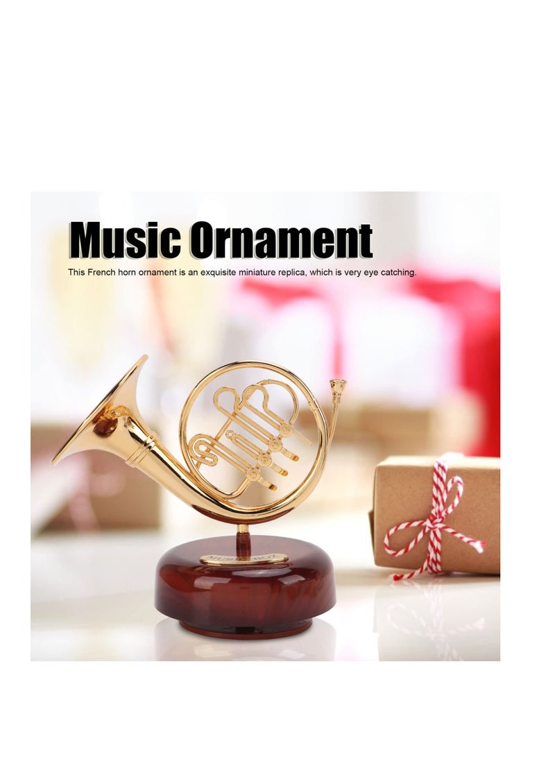 SYOSI Music Box, French Horn Music Box, Golden Mini Instrument Figurine Ornament, Home Office Ornament, Mini Vintage Musical Box, for House Miniature Musical Gift for Birthday Holiday Gift - Image 4