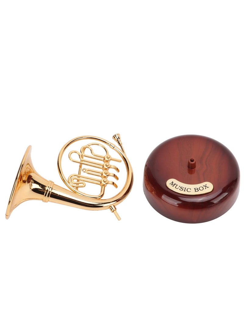 SYOSI Music Box, French Horn Music Box, Golden Mini Instrument Figurine Ornament, Home Office Ornament, Mini Vintage Musical Box, for House Miniature Musical Gift for Birthday Holiday Gift - Image 2
