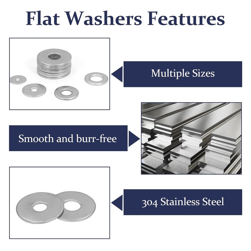 ZQZ 290Pcs Flat Washers, 304 Stainless Steel Fender Washers Assortment, 15 Different Sizes Wide Washer M3 M4 M5 M6 M8 M10 M12 Assorted Flatwashers Kit - Image 4