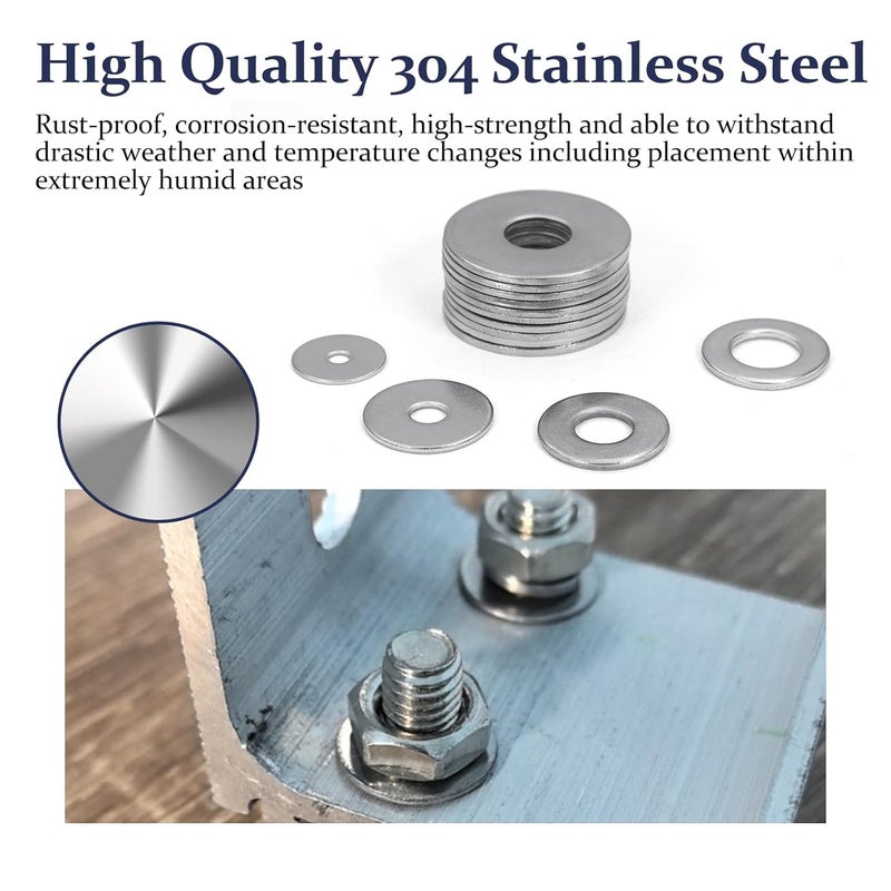 ZQZ 290Pcs Flat Washers, 304 Stainless Steel Fender Washers Assortment, 15 Different Sizes Wide Washer M3 M4 M5 M6 M8 M10 M12 Assorted Flatwashers Kit - Image 3