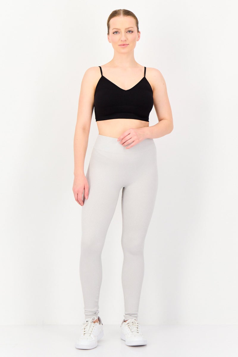 FOREVER 21 Women Ribbed Pull On Leggings, Light Grey - Image 4
