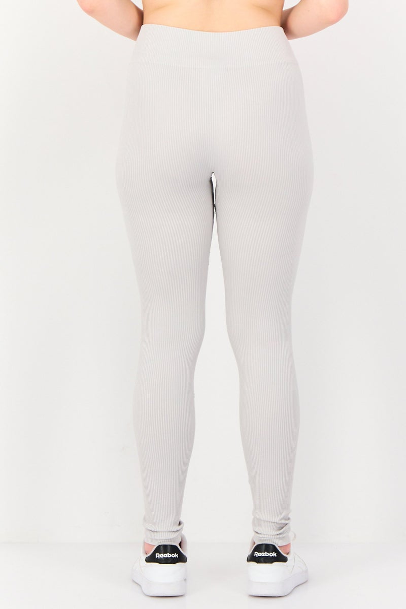 FOREVER 21 Women Ribbed Pull On Leggings, Light Grey - Image 2