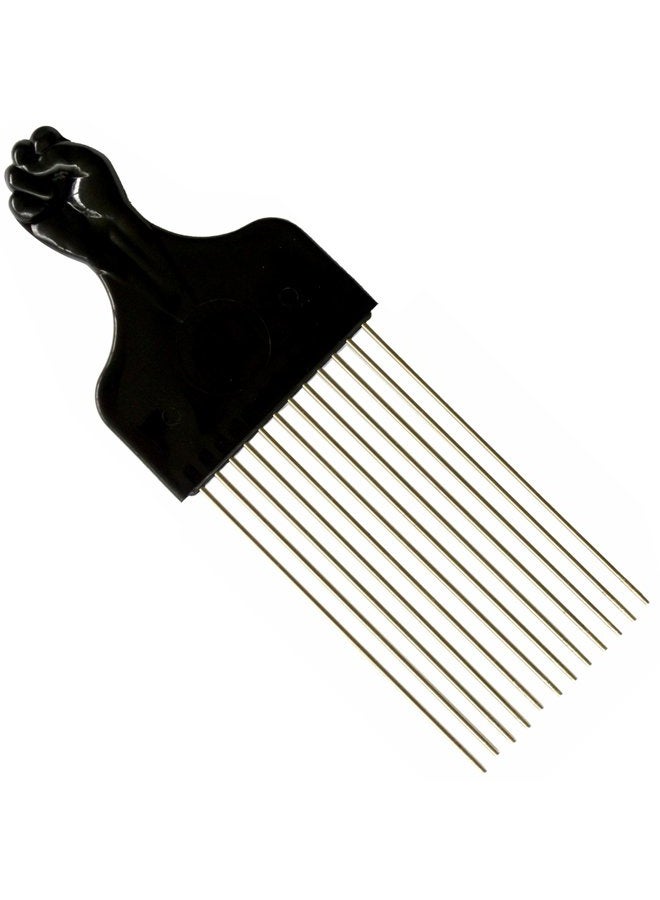 Long Square Afro Pick with Black Fist - Metal African American Hair Comb