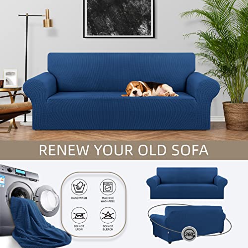 KEKUOU Stretch Sofa Cover Slipcover ，Couch Covers for 3 Cushion Couch Sofa pet Friendly (78"-94") Furniture Protector Sofa with Elastic Bottom for Kids,Dog, Jacquard Small Checked(Large,Classic Blue) - Image 3