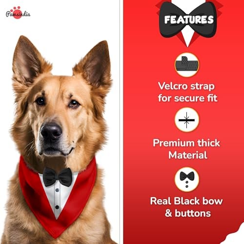 Pawsindia Tuxedo Bandana for Dogs, Crafted from Premium Fabric to Ensuring Proper Air Circulation and Adding a Touch of Trendy Style (Large, Red) - Image 4