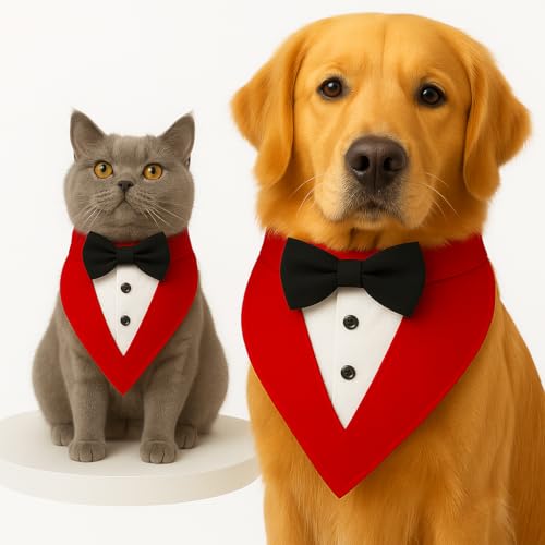 Pawsindia Tuxedo Bandana for Dogs, Crafted from Premium Fabric to Ensuring Proper Air Circulation and Adding a Touch of Trendy Style (Large, Red) - Image 1