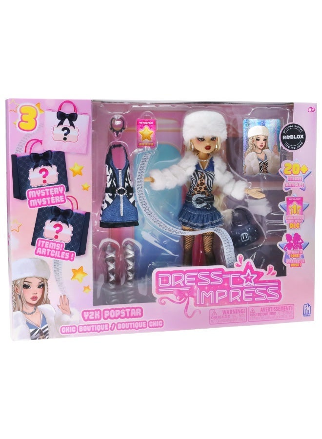 PhatMojo Dress To Impress Y2K Popstar Doll with 20+ Fashion Accessories, 3 Mystery Surprises , Deluxe Playset - Image 1