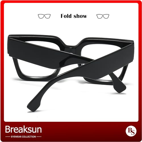 Breaksun نظارات بريكسون العصرية الكبيرة المضادة للضوء الأزرق للنساء والرجال بإطار مربع كبير عصري (أسود + صدفي) - Image 5