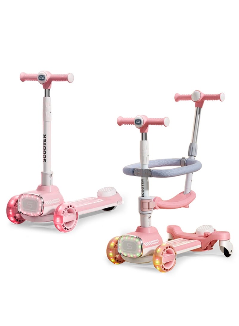 Little Story Kids Scooter w/ Ride On & Push Handle - Pink - Image 1