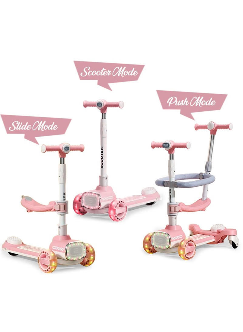 Little Story Kids Scooter w/ Ride On & Push Handle - Pink - Image 2