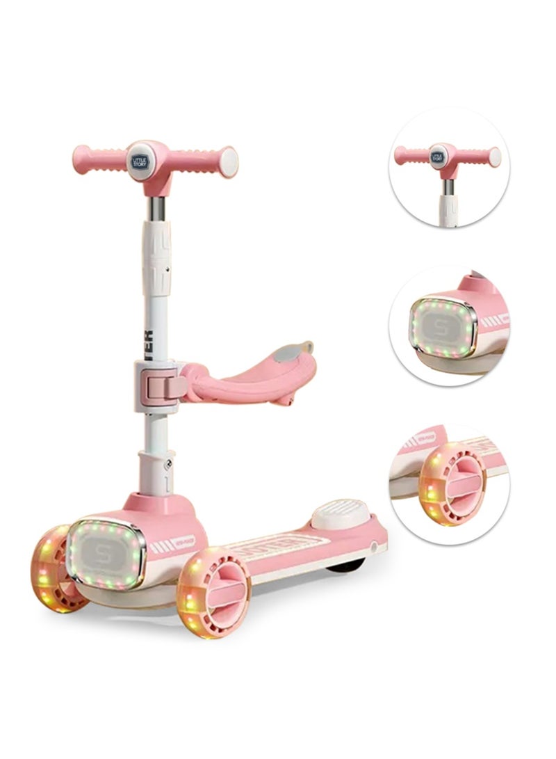 Little Story Kids Scooter w/ Ride On & Push Handle - Pink - Image 3