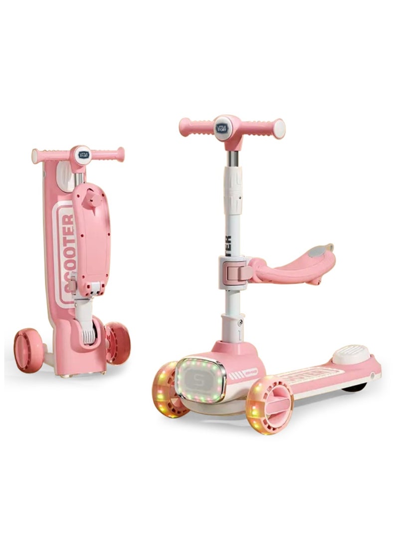 Little Story Kids Scooter w/ Ride On & Push Handle - Pink - Image 4