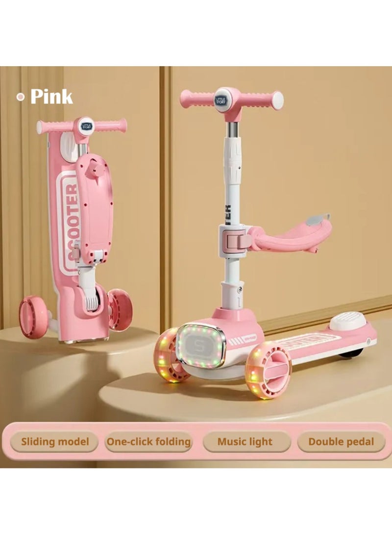 Little Story Kids Scooter w/ Ride On & Push Handle - Pink - Image 5