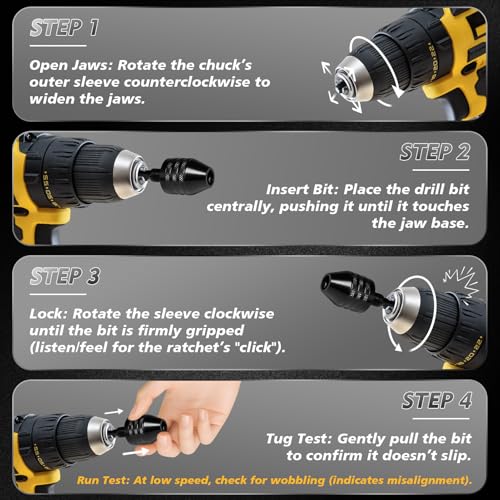 KPROE 2 Pieces Keyless Drill Chuck Adapter Set, 1/4 Inch Hex Shank Quick Change Drill Bit Converter, 0.3-3.6mm and 0.6-8mm for Impact Drivers and Power Drills Compatible with Milwaukee, DeWalt, Makita - Image 5