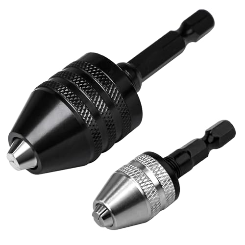 KPROE 2 Pieces Keyless Drill Chuck Adapter Set, 1/4 Inch Hex Shank Quick Change Drill Bit Converter, 0.3-3.6mm and 0.6-8mm for Impact Drivers and Power Drills Compatible with Milwaukee, DeWalt, Makita - Image 1