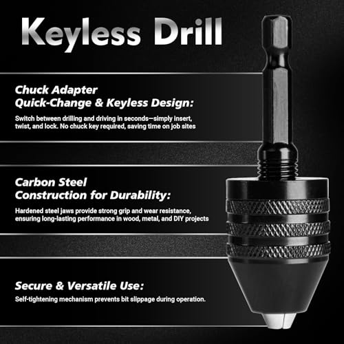 KPROE 2 Pieces Keyless Drill Chuck Adapter Set, 1/4 Inch Hex Shank Quick Change Drill Bit Converter, 0.3-3.6mm and 0.6-8mm for Impact Drivers and Power Drills Compatible with Milwaukee, DeWalt, Makita - Image 4