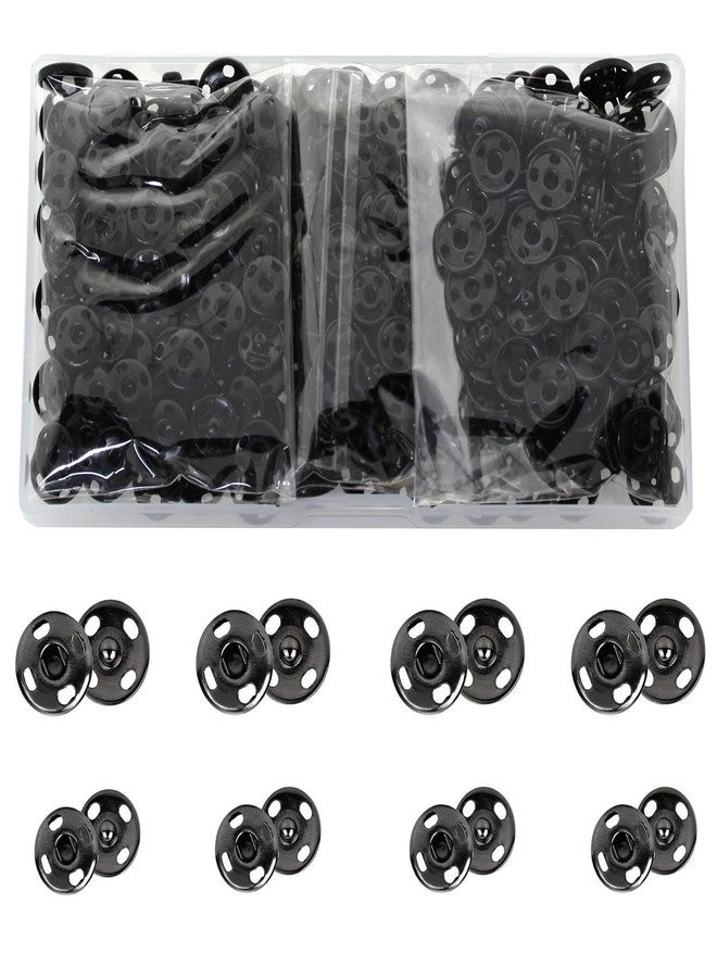 BetterJonny 200 Sets Sew-on Snap Buttons, BetterJonny 12mm and 10mm Metal Snaps Fasteners Press Studs Buttons for Sewing Clothing Black - Image 1