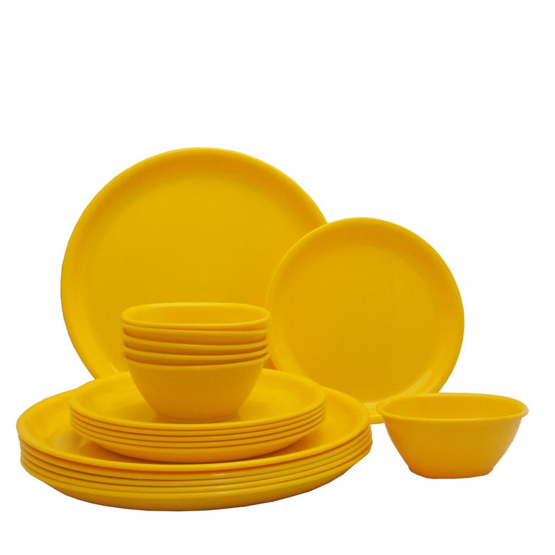 Incrizma Plastic Plate and Bowl Set - 18 Pieces, Yellow