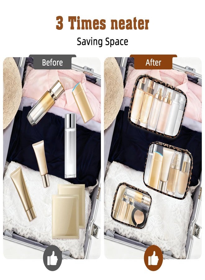 Tmtains 3Pcs Clear TSA Approved Toiletry Bag Cheetah Print Clear Makeup Bag with Zipper Large Small Mini Quart Size Travel Essentials Bags for Women Men Portable Cosmetic Pouch Travel Christmas Gifts - Image 4