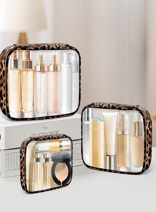 Tmtains 3Pcs Clear TSA Approved Toiletry Bag Cheetah Print Clear Makeup Bag with Zipper Large Small Mini Quart Size Travel Essentials Bags for Women Men Portable Cosmetic Pouch Travel Christmas Gifts - Image 2