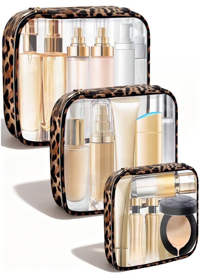 Tmtains 3Pcs Clear TSA Approved Toiletry Bag Cheetah Print Clear Makeup Bag with Zipper Large Small Mini Quart Size Travel Essentials Bags for Women Men Portable Cosmetic Pouch Travel Christmas Gifts - Image 1