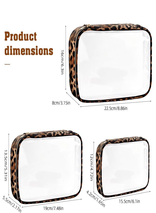 Tmtains 3Pcs Clear TSA Approved Toiletry Bag Cheetah Print Clear Makeup Bag with Zipper Large Small Mini Quart Size Travel Essentials Bags for Women Men Portable Cosmetic Pouch Travel Christmas Gifts - Image 3