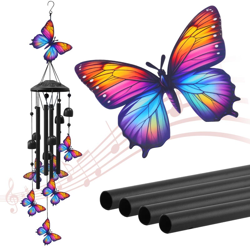 HUVNSOCH Butterfly Wind Chimes for Outside Black Metal Windchimes Outdoors Butterflies Gifts for WomenMen GardenYard Decor MemorialBirthday Gifts for GrandmaMom Durable Chimes for Outdoors - Image 2