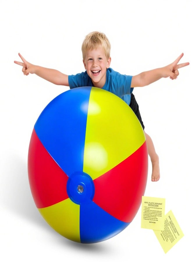 Nujzuir Diameter 28''/semi-Circumference 44'' Extra Large Inflatable Beach Ball for Summer Pool Party Birthdays Beach Themed Decorations Rainbow Beach Pool Park Fun Party Gifts Favors - Image 1