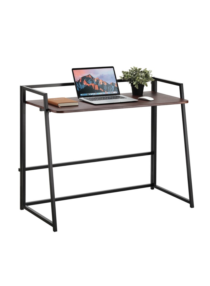 لوازم طاولة قابلة للطي - بني - 100×53.3×85.5 سم - مكتب كمبيوتر منزلي بدون تركيب بسطح خشبي وأرجل حديد - مناسبة للمكتب المنزلي والدراسة والمساحات الصغيرة والاستخدام المؤقت - Image 1