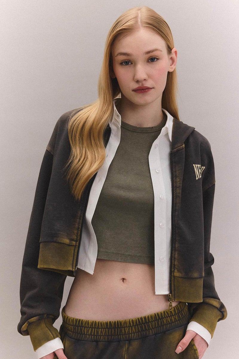 DeFacto Woman Crop Washed Faded Effect Printed Thick Fabric Cardigan  - Image 1