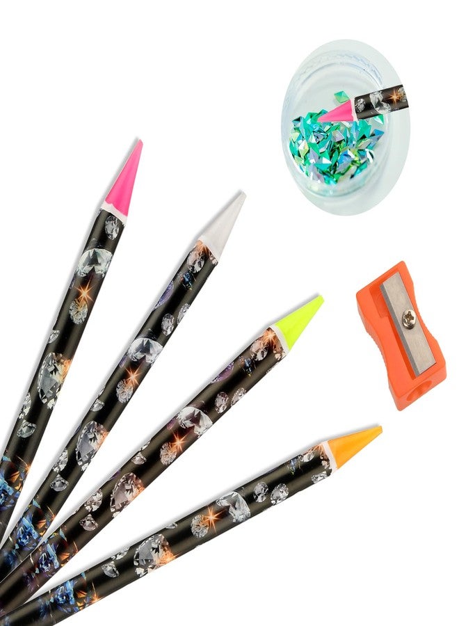 Telooco 4Pcs Rhinestone Picker Tool Self Adhesive Wax Pencil Diamond Art Tools Rhinestone Applicator Nail Point Drill Pen Resin Picker Dotting for Nail Art DIY with Pencil Sharpener - Image 1