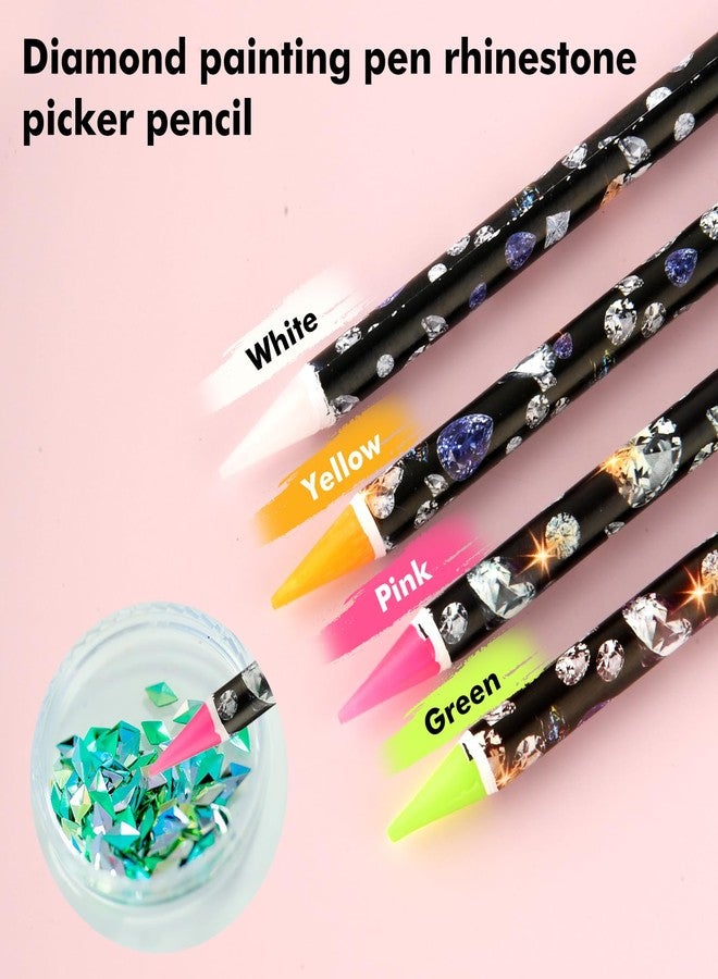 Telooco 4Pcs Rhinestone Picker Tool Self Adhesive Wax Pencil Diamond Art Tools Rhinestone Applicator Nail Point Drill Pen Resin Picker Dotting for Nail Art DIY with Pencil Sharpener - Image 3