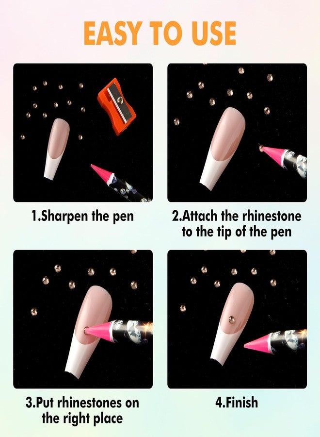 Telooco 4Pcs Rhinestone Picker Tool Self Adhesive Wax Pencil Diamond Art Tools Rhinestone Applicator Nail Point Drill Pen Resin Picker Dotting for Nail Art DIY with Pencil Sharpener - Image 4