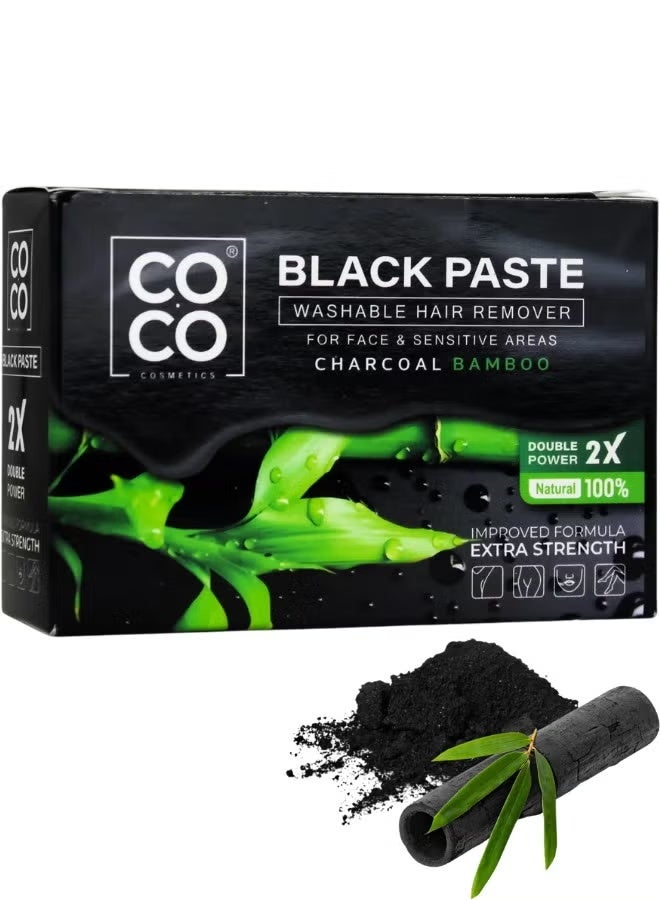 Coco Wax – Washable Hair Remover, Black Paste, 100% Natural, Improved Formula with Extra Strength 2X Double Power – For Face & Sensitive Areas, 100g (Charcoal Bamboo) - Image 1
