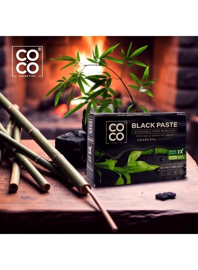 Coco Wax – Washable Hair Remover, Black Paste, 100% Natural, Improved Formula with Extra Strength 2X Double Power – For Face & Sensitive Areas, 100g (Charcoal Bamboo) - Image 3