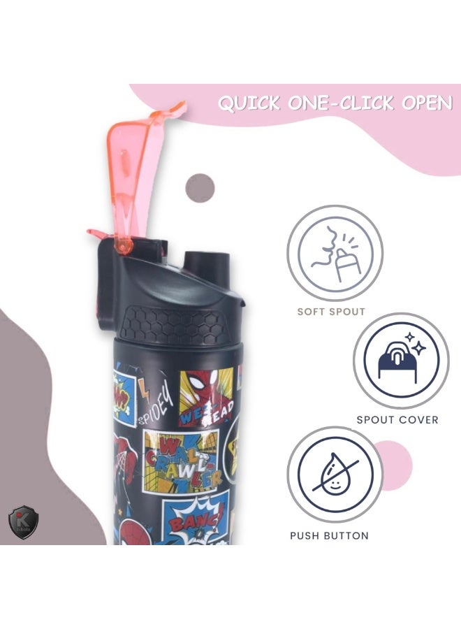 i-kola BLACK SPI DE 520 ML Kids Water Bottle for School | BPA-Free Stainless Steel Water Bottle for Boys & Girls | Leakproof, Unbreakable, Easy to Drink, Quick Open Lock (TS-9209 BS 1) - Image 5