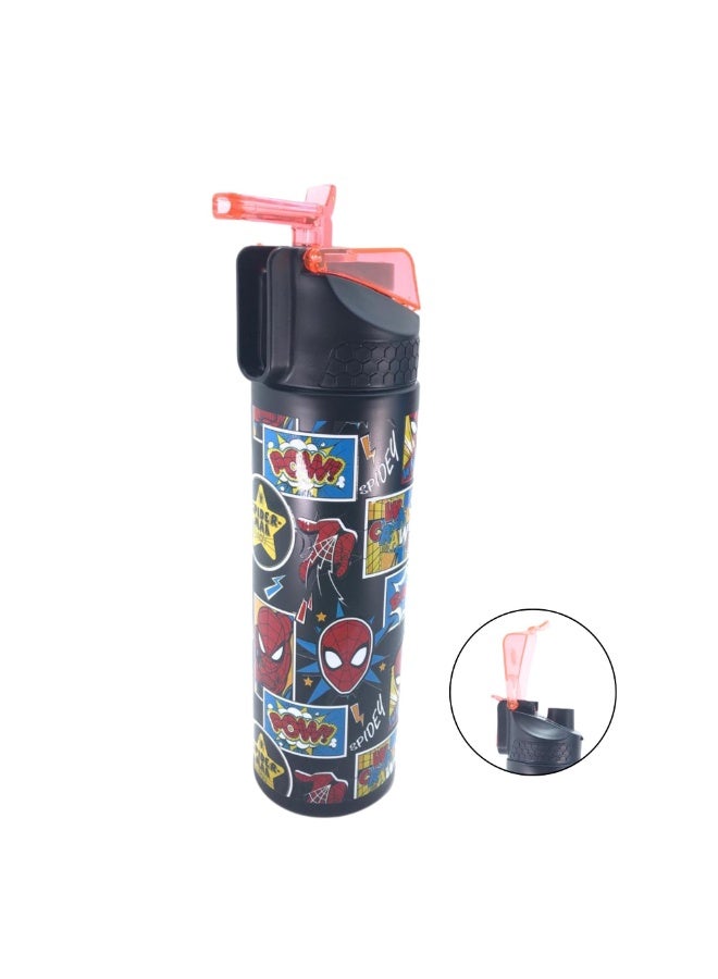 i-kola BLACK SPI DE 520 ML Kids Water Bottle for School | BPA-Free Stainless Steel Water Bottle for Boys & Girls | Leakproof, Unbreakable, Easy to Drink, Quick Open Lock (TS-9209 BS 1) - Image 1