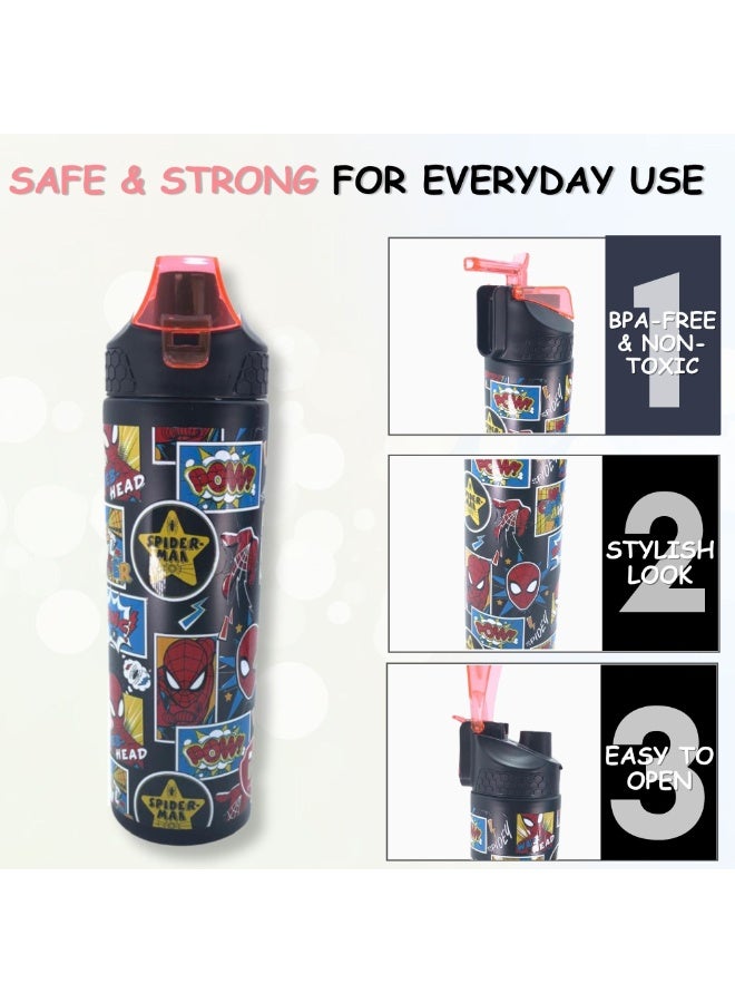 i-kola BLACK SPI DE 520 ML Kids Water Bottle for School | BPA-Free Stainless Steel Water Bottle for Boys & Girls | Leakproof, Unbreakable, Easy to Drink, Quick Open Lock (TS-9209 BS 1) - Image 3